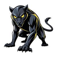 Abstract stylized black panther with piercing glowing yellow eyes in graphic vector