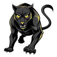 Modern stylized black panther with bright luminous yellow eyes in design vector