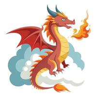Awesome stylized fire breathing dragon with a body made of swirling flames vector