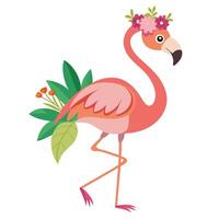 Stylish stylized flamingo perched on one leg with a beautiful tropical backdrop vector
