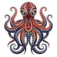Abstract stylized octopus with decorative tribal markings on its tentacles vector