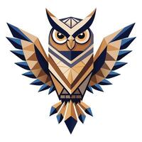 Abstract stylized owl featuring wide spread wings in a geometric pattern vector