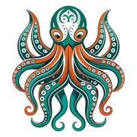 Modern stylized octopus adorned with tribal pattern tentacles in design vector
