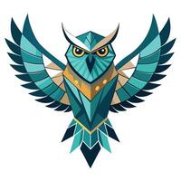 Geometric stylized owl with its wings fully extended in a illustration vector