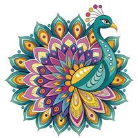 Stunning stylized peacock with a tail that resembles a bright flower bloom vector