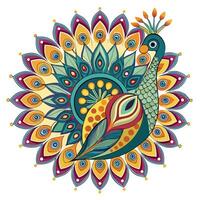 Beautiful stylized peacock featuring a tail shaped like a colorful flower vector