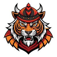 Modern stylized samurai tiger head with intricate Japanese inspired patterns vector