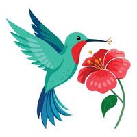 Delicate tiny hummingbird sipping nectar from a vibrant flower in art vector