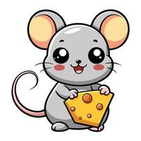 Mini mouse with an oversized cheese block art illustration happy vector