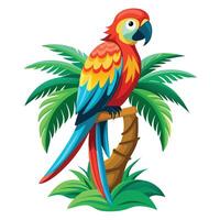 Bright macaw parrot on a palm tree branch illustration vibrant vector