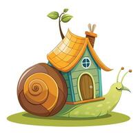 Cute snail with a miniature house on its back illustration art vector