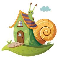 Happy snail carrying a little house on its shell art illustration vector