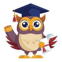 Smart owl with a graduation hat and a scroll illustration art vector