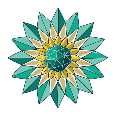 Unique crystal bloom sunflower highlighting its sharp faceted geometry in a graphic