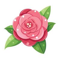 Elegant dew kissed camellia with beautifully simplified details in illustration vector