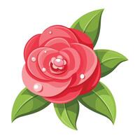 Modern dew kissed camellia highlighting its minimal simplified design in a graphic vector