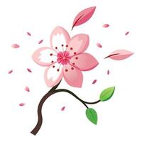 Sakura bloom with floating petals in motion illustration delicate art vector