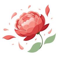 Peony with floating petals lightly dispersed illustration delicate art vector