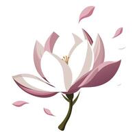 Modern magnolia with floating petals in an asymmetrical design illustration vector