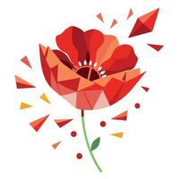 Abstract fragmented poppy with artistic abstract petal breaks in illustration vector