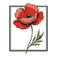 Elegant framed poppy featuring its simple open sketch aesthetic in design vector