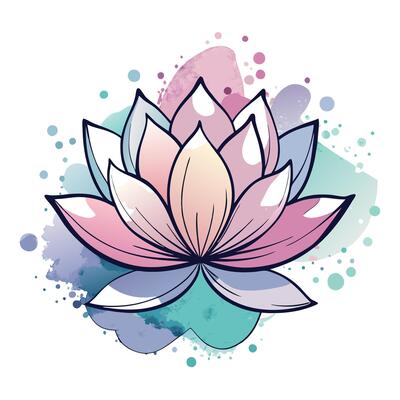 Modern lotus with ink splash watercolor effect illustration artistic floral