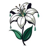 Abstract minimal drip lily with a fluid ink effect in illustration vector