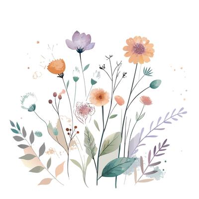 Wildflower with watercolor fade effect illustration artistic floral art