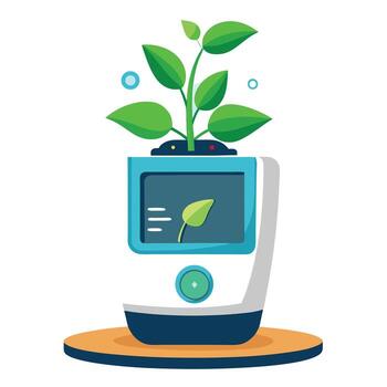 Digital Display AI Controlled Planter Showing Plant Status vector