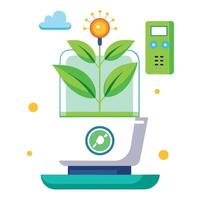 AI Controlled Planter Digital Display Showing Plant Status vector