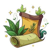Mystical Plants Ancient Scroll Planter Growing Out Of Parchment vector