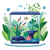 Aquarium Planter With Floating Ferns Tranquil Design vector