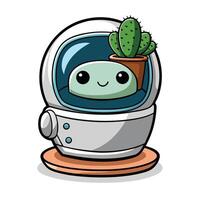 Astronaut Helmet Planter With Tiny Cactus Inside Creative Design vector
