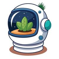 Astronaut Helmet Planter Tiny Cactus Inside Creative Design vector