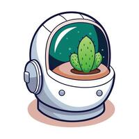 Tiny Cactus Inside Astronaut Helmet Planter Creative Design vector
