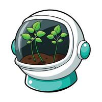 Astronaut Helmet Planter With Tiny Green Sprouts Creative Design vector