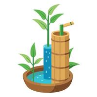 Bamboo Hollow Planter With Water Flowing Through Innovative Design vector