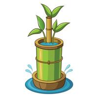 Innovative Design Bamboo Tube Planter Water Flowing Through vector