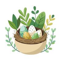 Bird's Nest Planter With Eggs And Greenery A Natural Design vector