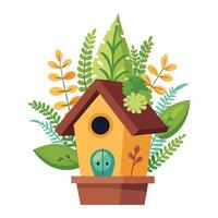 Tiny Ferns Birdhouse Planter A Quaint Design vector