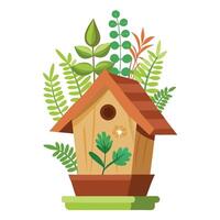 Birdhouse Planter Tiny Ferns A Quaint Design vector