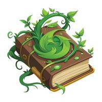 Vines Crawling Out Of Pages Book Of Spells Planter Isolated with a white background vector