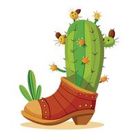 Tiny Ants Climbing On Cactus In Boot Planter vector