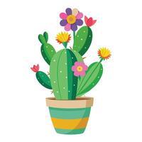Flower Topped Cactus Shaped Planter Design vector