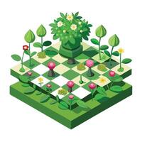 Grass Patches Checkerboard Style Planter Design vector