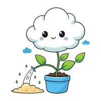 Cloud Planter Raining Water On Tiny Sprouts vector