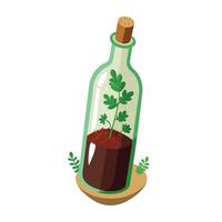 Charming Cork Bottle Planter Featuring Tiny Moss And Greenery vector