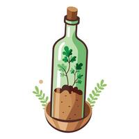 Creative Cork Bottle Planter With Tiny Moss And Greenery Design vector