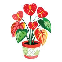 Charming Mosaic Pot Featuring A Colorful Anthurium vector