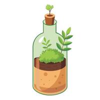 Unique Cork Bottle Planter Showcasing Tiny Moss And Greenery vector